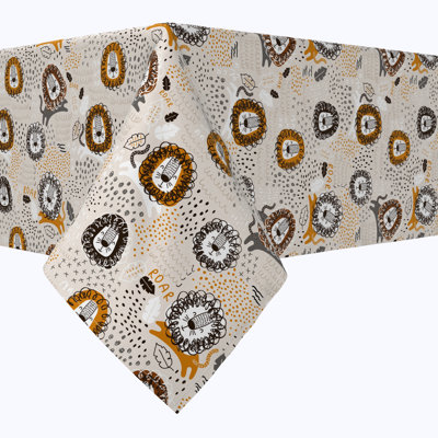 Square Tablecloth, 100% Cotton, 52X52", Doodle Lions