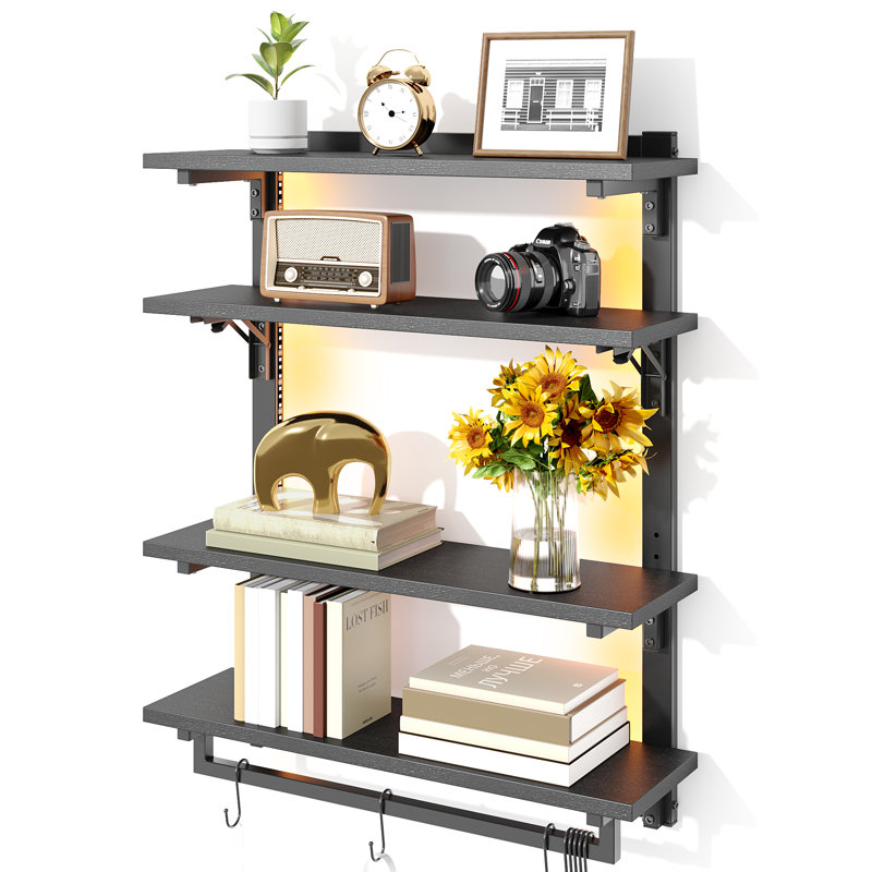 Foldable Gaming Floating Shelves With Adjustable Shelf, 24 Inch Wall Mounted Shelves With Dynamic Led