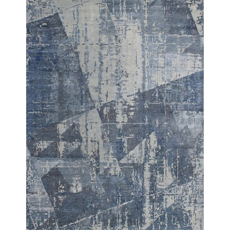 Contemporary One-of-a-Kind Rectangle 9 X 11'10" Wool Area Rug Blue