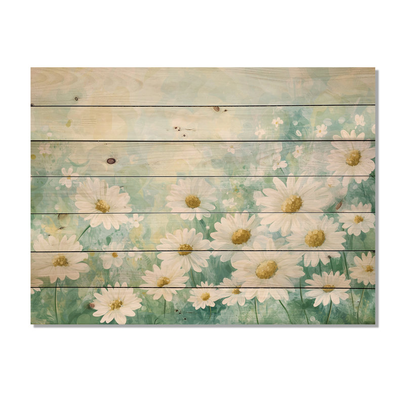 Daisy Field Charm In Summer II - Impression traditionnelle sur bois vert sur bois de pin naturel, 30" H x 40" W