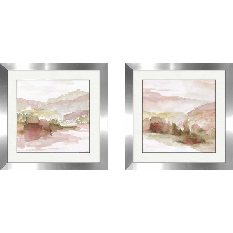 « windscape ii », ensemble de 2 reproductions de peintures à l’aquarelle encadrées, H 16,5 po x l 33 po x P 1 po, Blanc mat