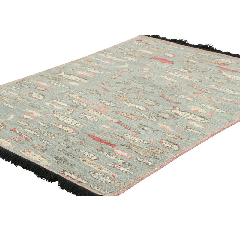 Hand Knotted Wool Geometric Area Rug, Rectangle 5' x 8'