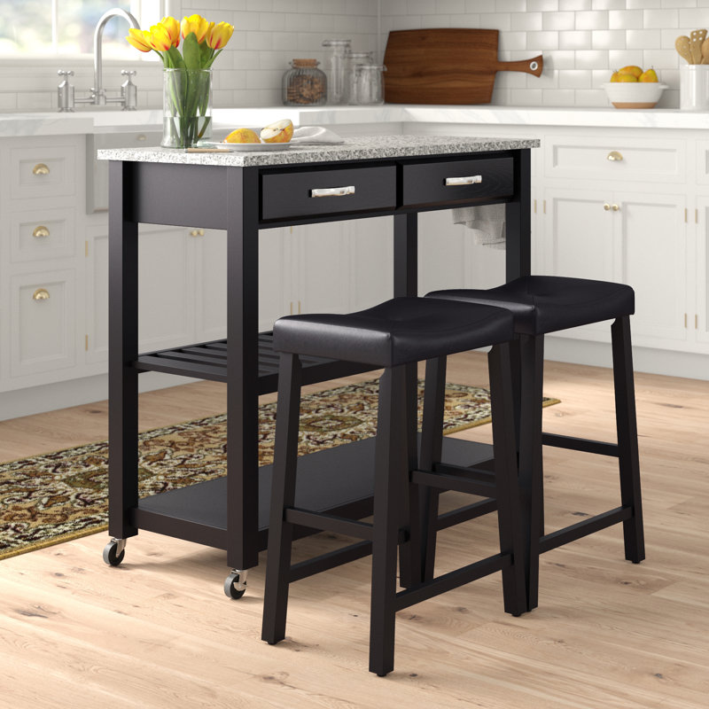 Ensemble d'îlot de cuisine avec plateau en granite Diamondback, Noir, Gris