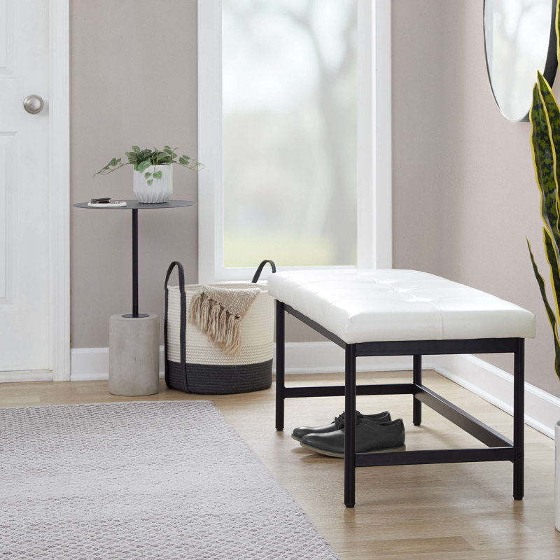 Banc en métal et similicuir, Blanc