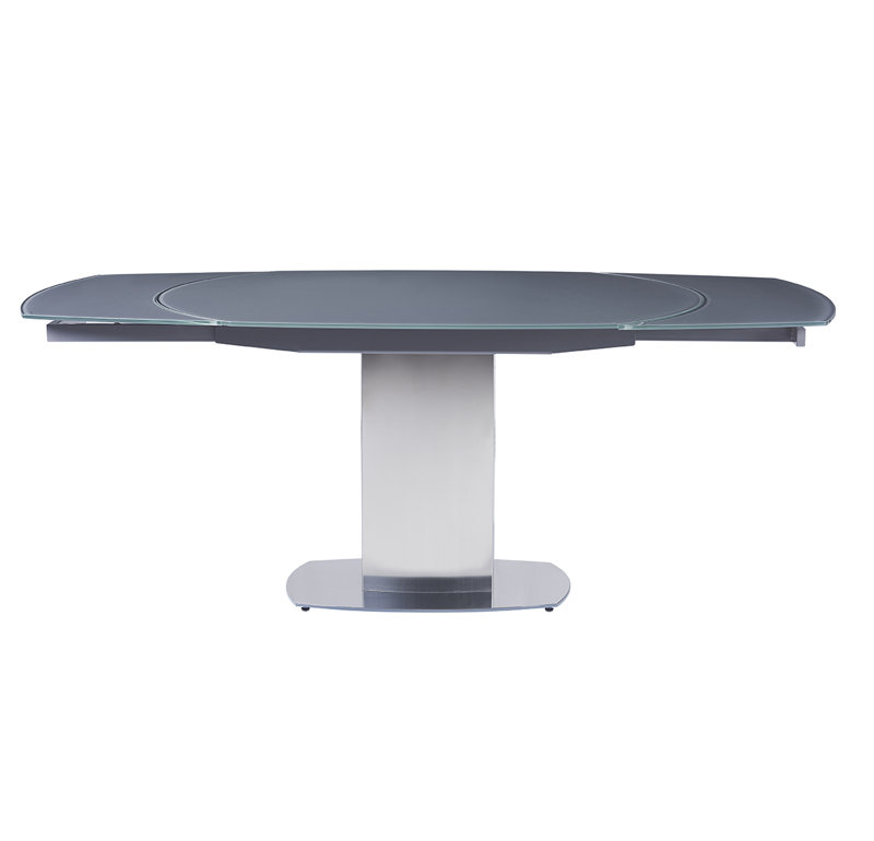 Conanso Oval Glass Top Metal Base Dining Table, Silver/Grey