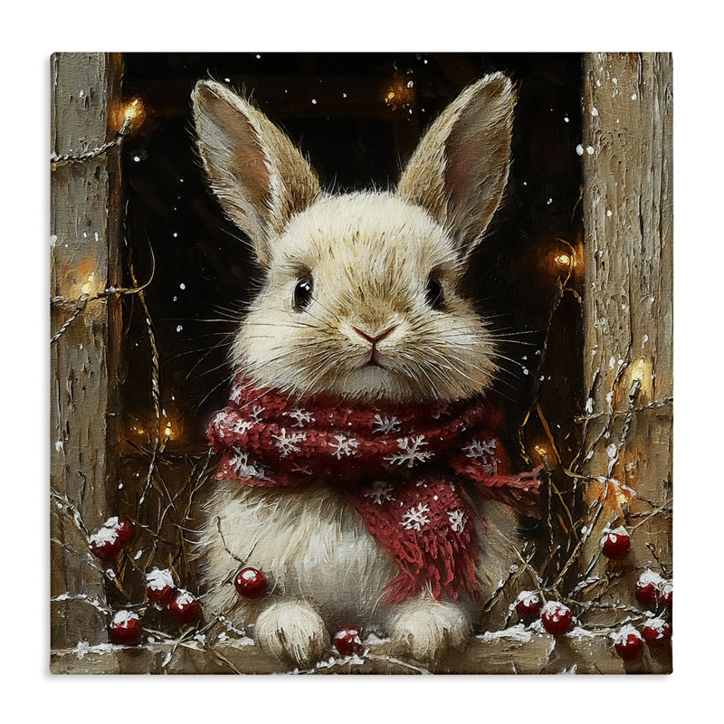 «Bunny with Snowy Holly Berries», conception par Riley B, H 17 po x l 17 po