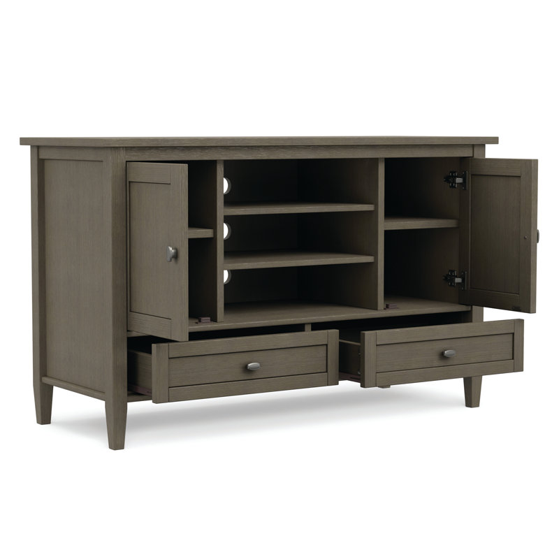 Meuble télé haut en bois massif 47 po Warm Shaker, Gris champêtre