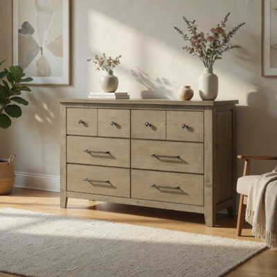 Grande commode Hazel, 6 tiroirs, métal nickel antique, bois de chêne brun