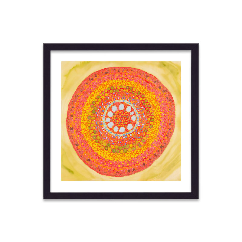 Cellular Beauty Art 8 Pink On Yellow by Vouvart - Single Picture Frame Print