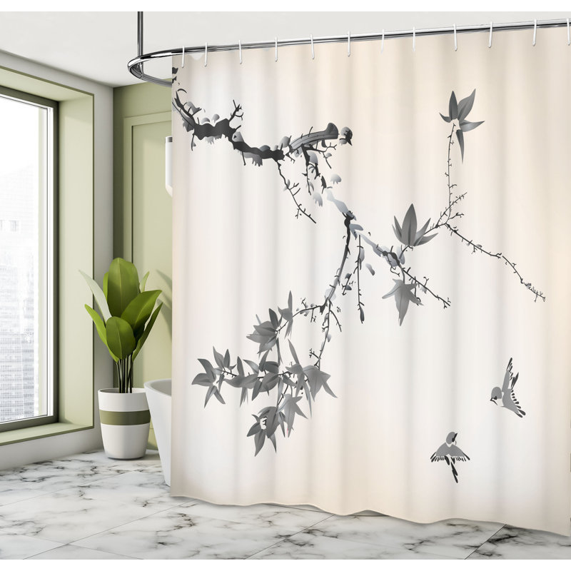 Ensemble de rideau de douche japonais + crochets, H 75 po x l 69 po, Gris taupe