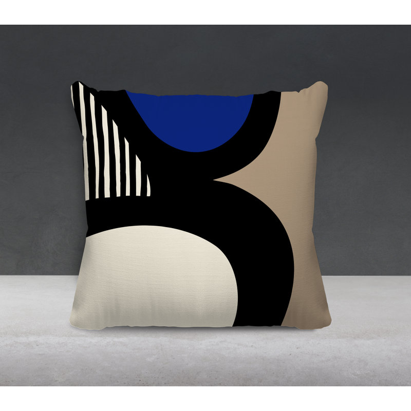 Lara Abstract Outdoor Reversible, 15" x 15", Navy Blue/Off White