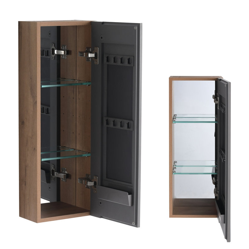 Armoire de salle de bain avec miroir 10 po avec rangement, armoire à pharmacie murale avec porte miroir, tablettes en verre réglables, contreplaqué