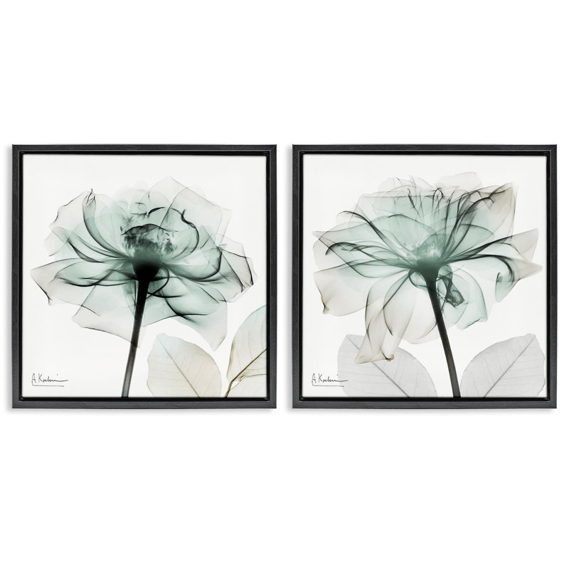 Ensemble de 2 cadres flottants Serene Emerald Rose, design par Albert Koetsier, Cadre flottant noir de jais
