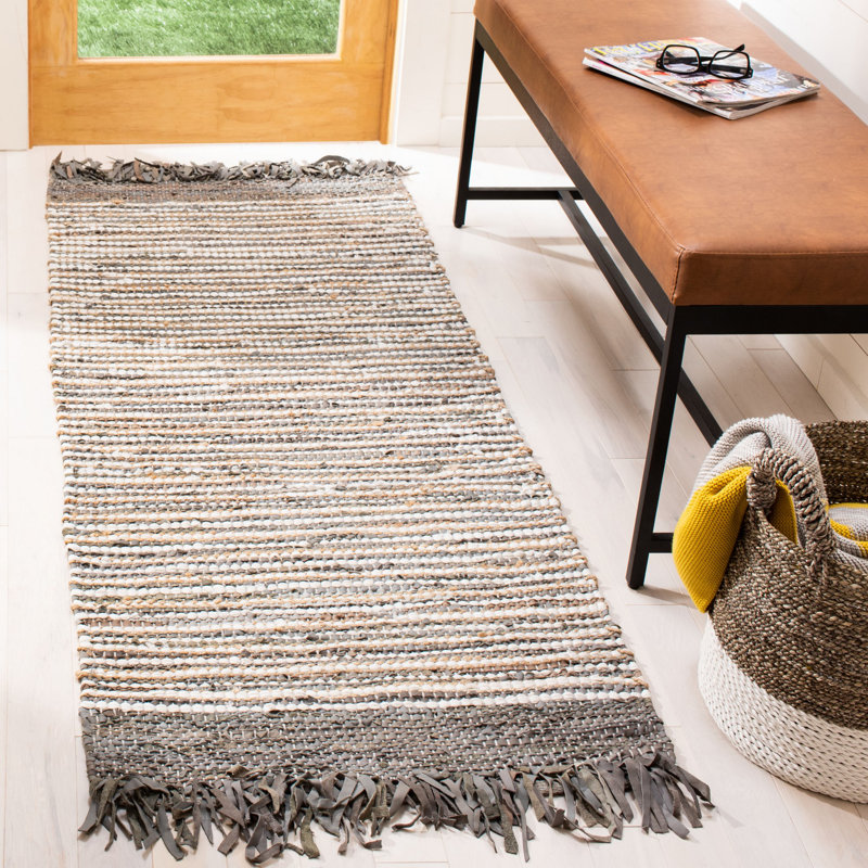 Tapis en coton tissé à la main Exley Vintage, Tapis de couloir 2 pi 3 po x 9 pi