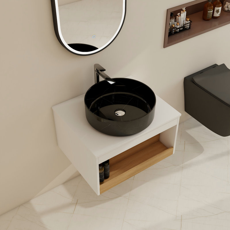 Ensemble de meuble-lavabo simple mural 24 "avec lavabo en céramique, 24", Glossy Black