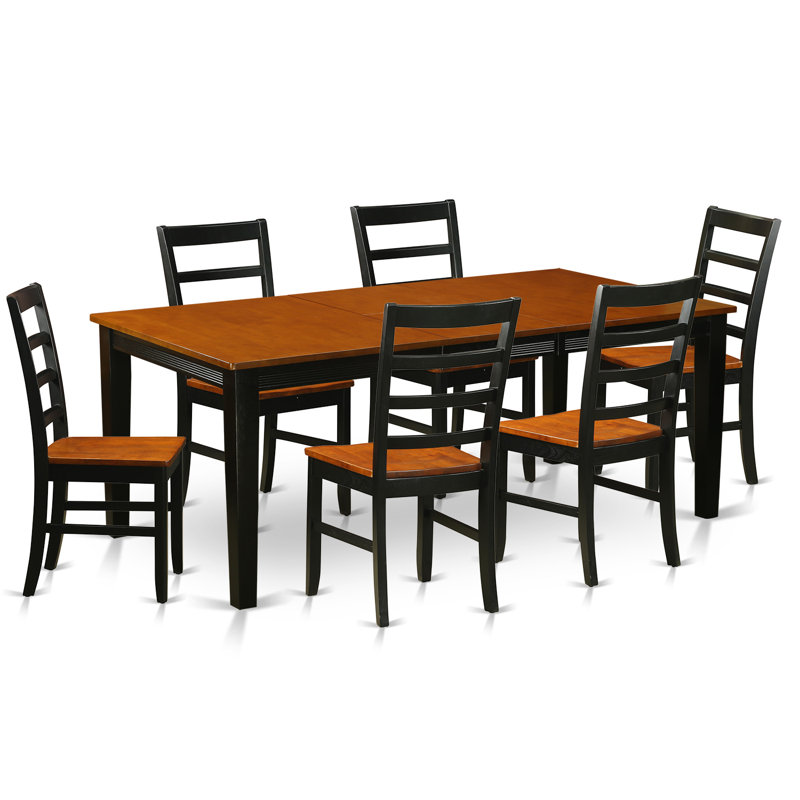 7 Piece Kitchen Table & Chairs Set Consist of a Rectangle Dining Table with Butterfly Leaf and 6 Dining Room Chairs, Black & Cherry