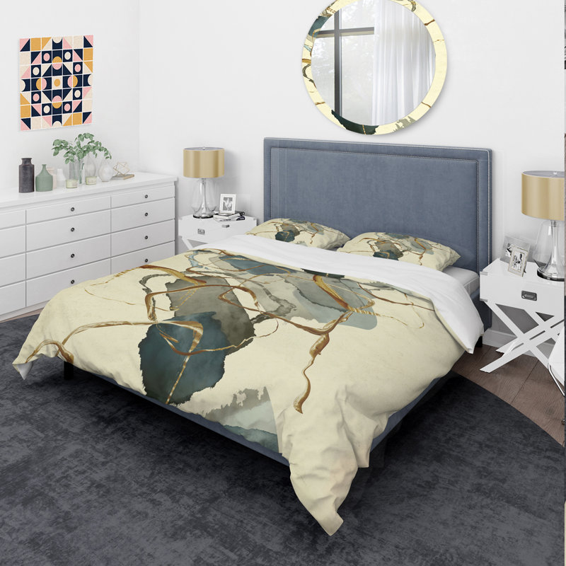 Gold Glam Squares VII - Ensemble de housse de couette abstrait - Microfibre de polyester