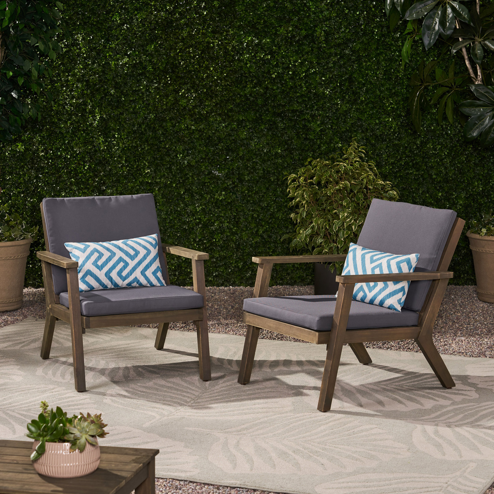 Channing Wood Outdoor Lounge Chair, Gray, Dark Gray