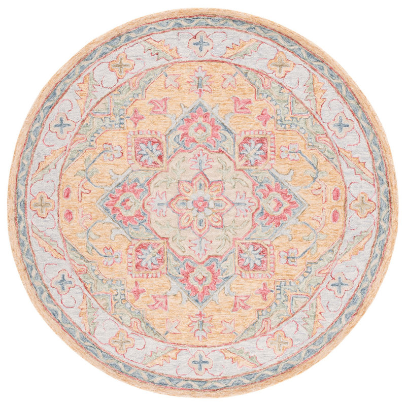 Eldiona Hand Tufted Wool/Cotton/Latex Oriental Rug in Yellow/Rust, Round 6'