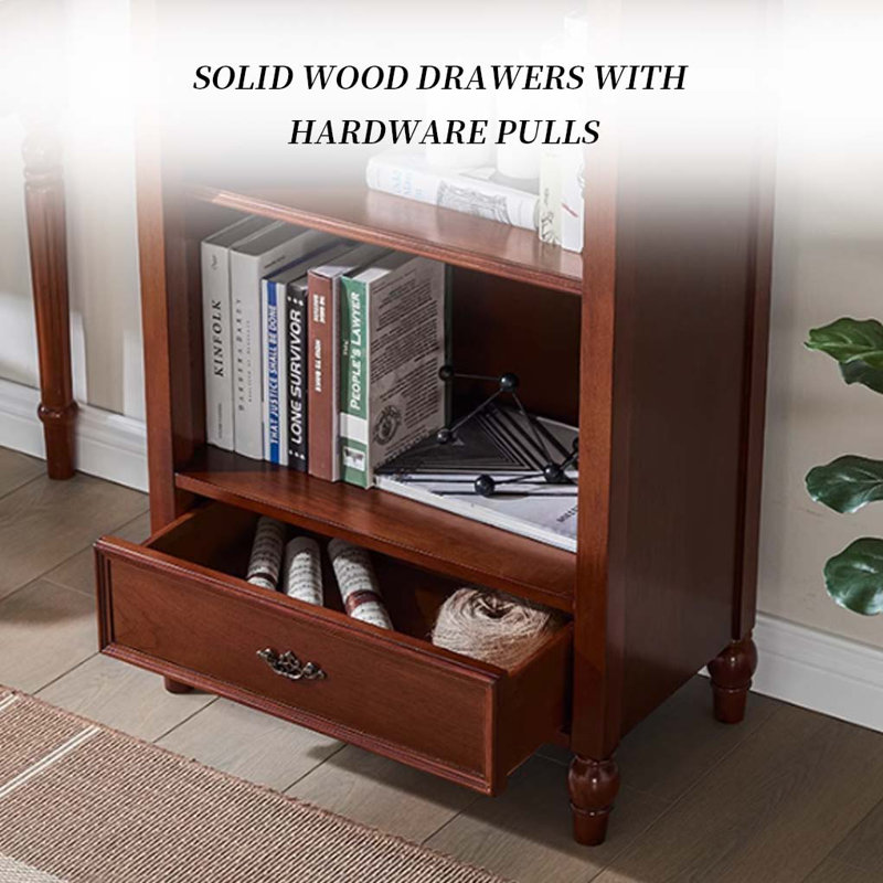Small solid wood bookcase with drawers