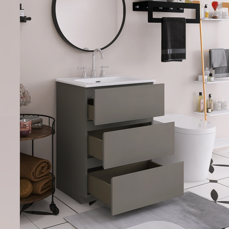 Meuble-lavabo autoportant 24 po avec lavabo en céramique 24 po, Gris