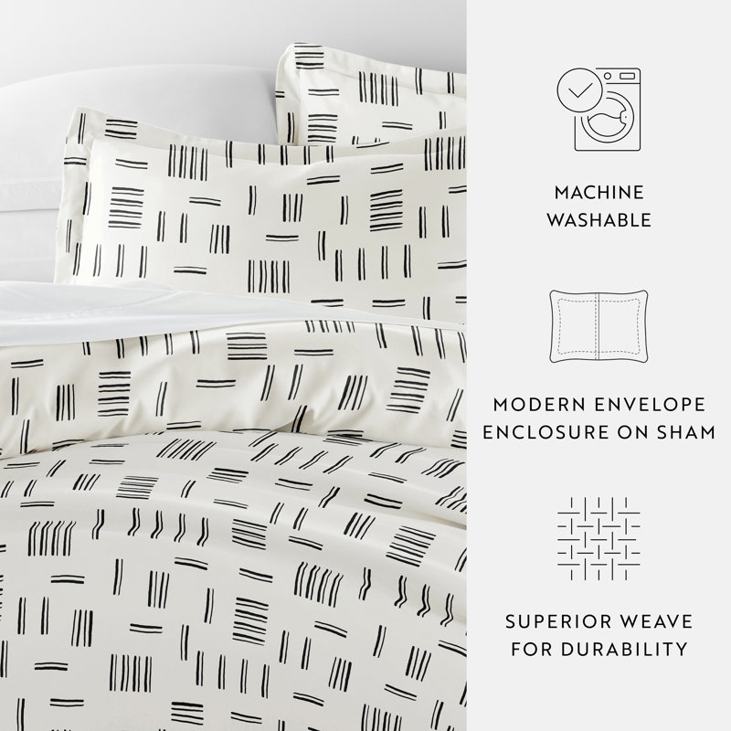 Geo Dash Gray and White Microfiber Full/Queen Duvet Cover Set
