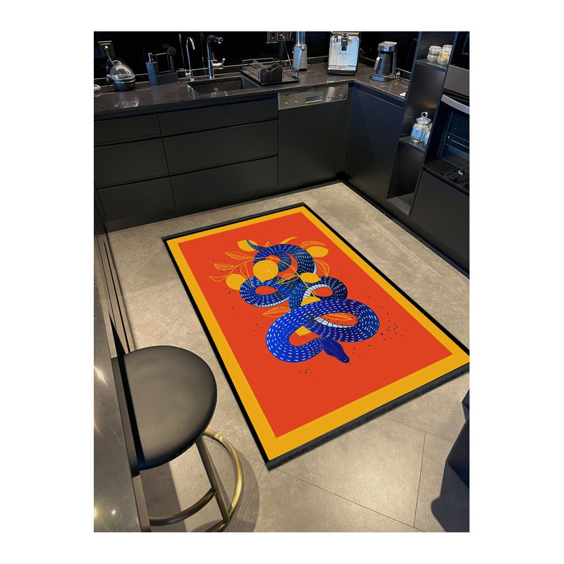 Tapis lavable à la machine orange, orange, jaune, citron et bleu, Sous-tapis rectangulaire de 3 pi 3 po x 4 pi 11 po