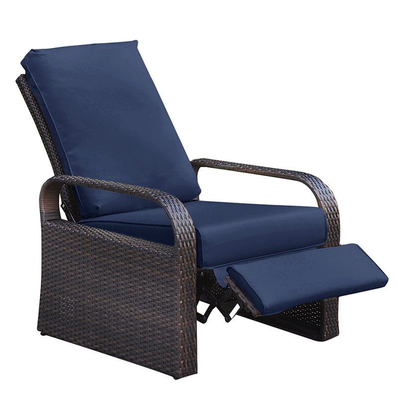 Chaise longue d'extérieur inclinable en aluminium et en osier PE avec coussin pour l'extérieur, Marine