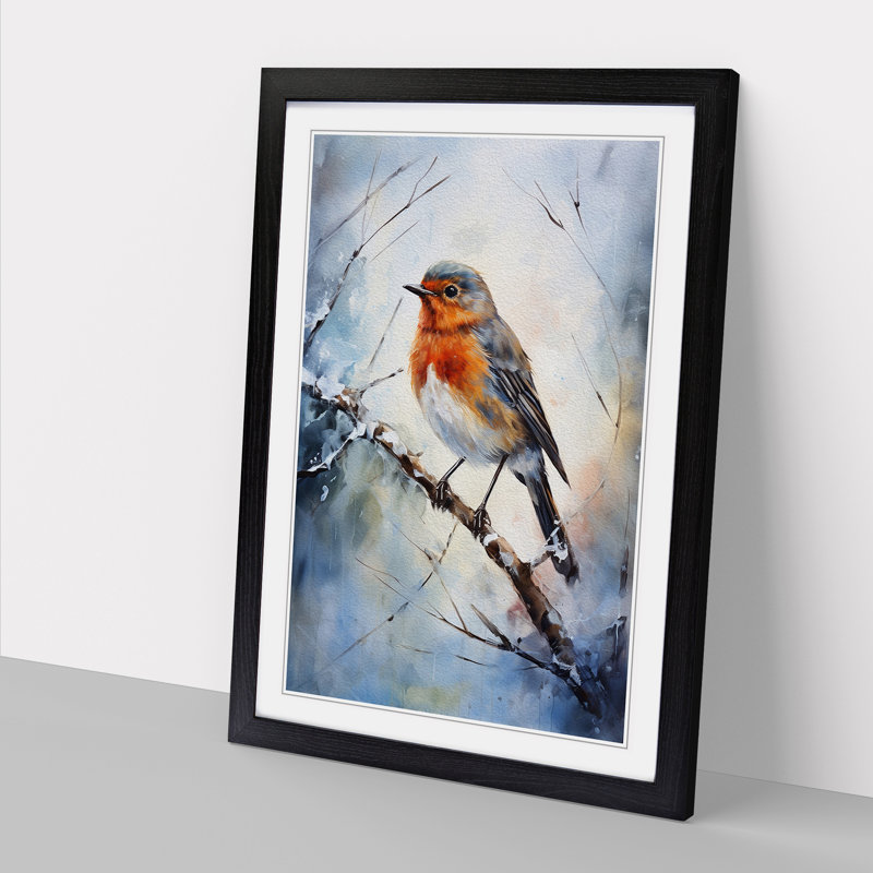 Robin Bird Impressionism No.2 - Single Picture Frame Print on Wood, Black, 64cm H x 46cm W x 2cm D