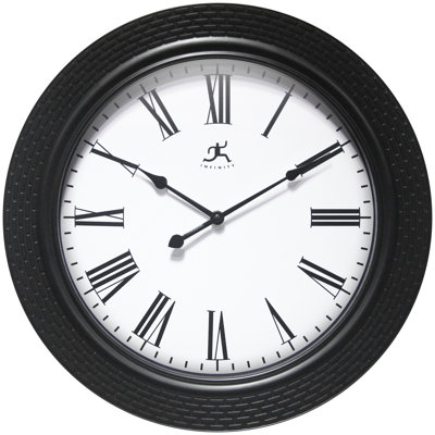 Roman Weave Round Plastic Wall Clock 16 Inches - Black