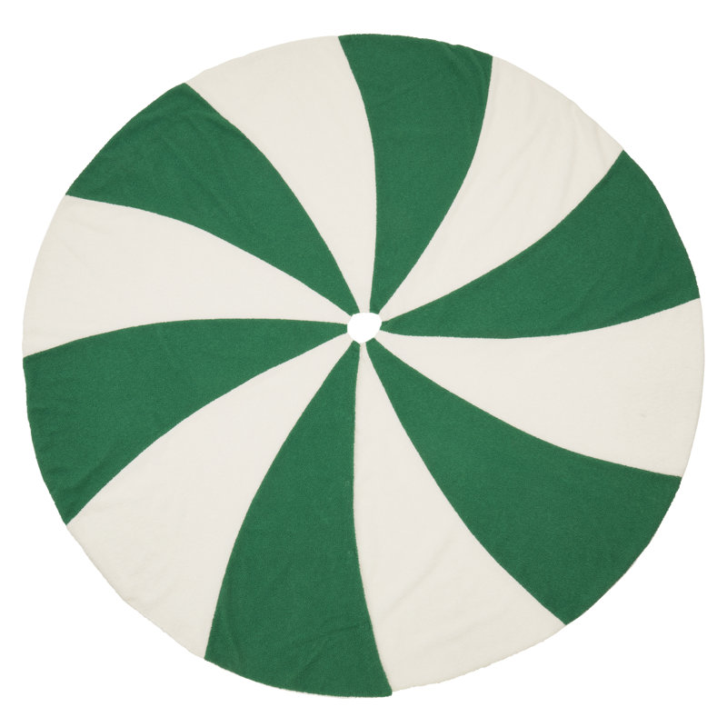 Festive White and Green Candy Cane Tree Skirt, 54"