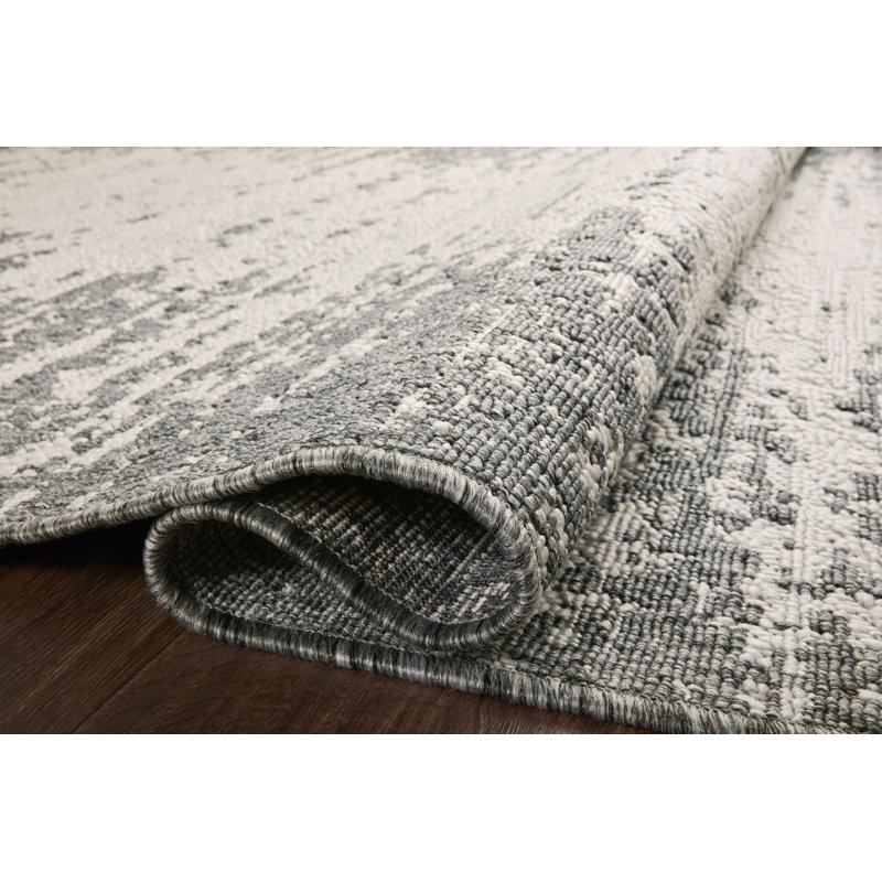 Tapis intérieur / extérieur abstrait ivoire / gris Aarre, Rectangle 9 pi 2 po x 12 pi 2 po