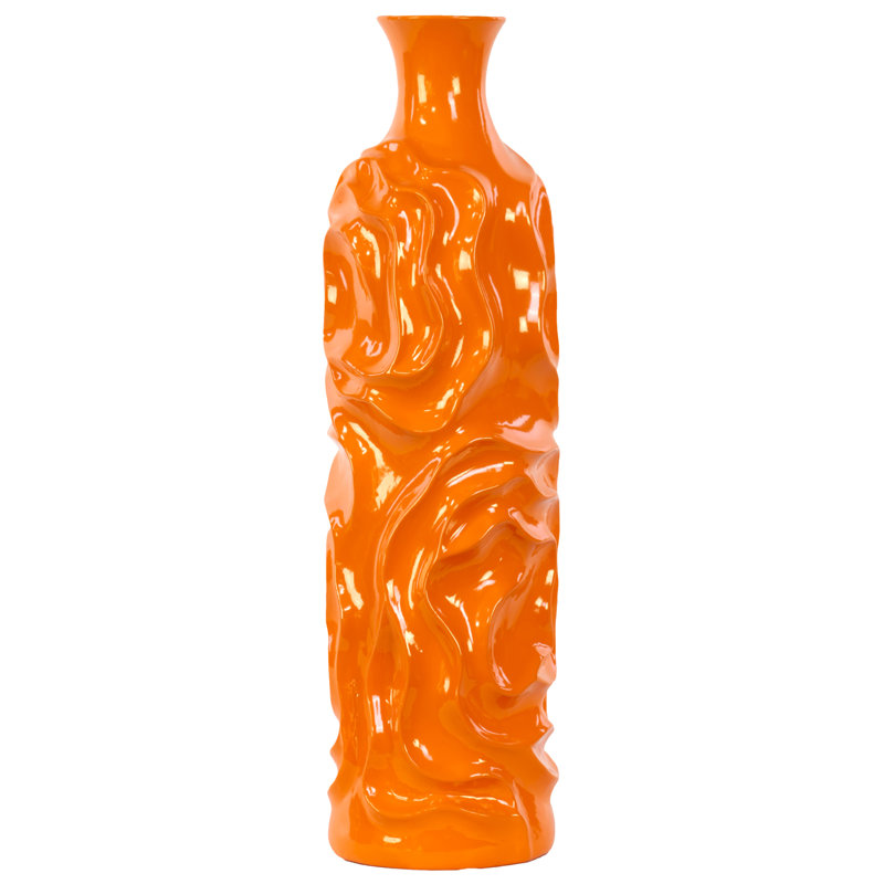 Vase de table rond en céramique, 19,5" H x 5,25" L x 5,25" D, Orange