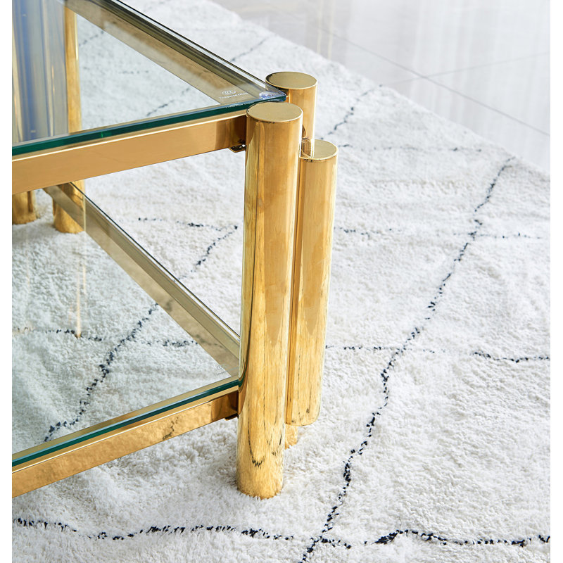 Table basse rectangulaire moderne, table basse en verre trempé transparent double couche, table centrale, table de salon