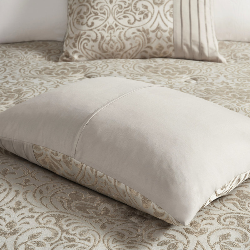 Édredon 12 pièces pour très grand lit, kaki - Contient 1 édredon, 2 taies décoratives européennes, des coussins décoratifs, un drap-housse et des taies d'oreiller plates attrayantes avec des détails de fil d'or métallique très grand et élégant