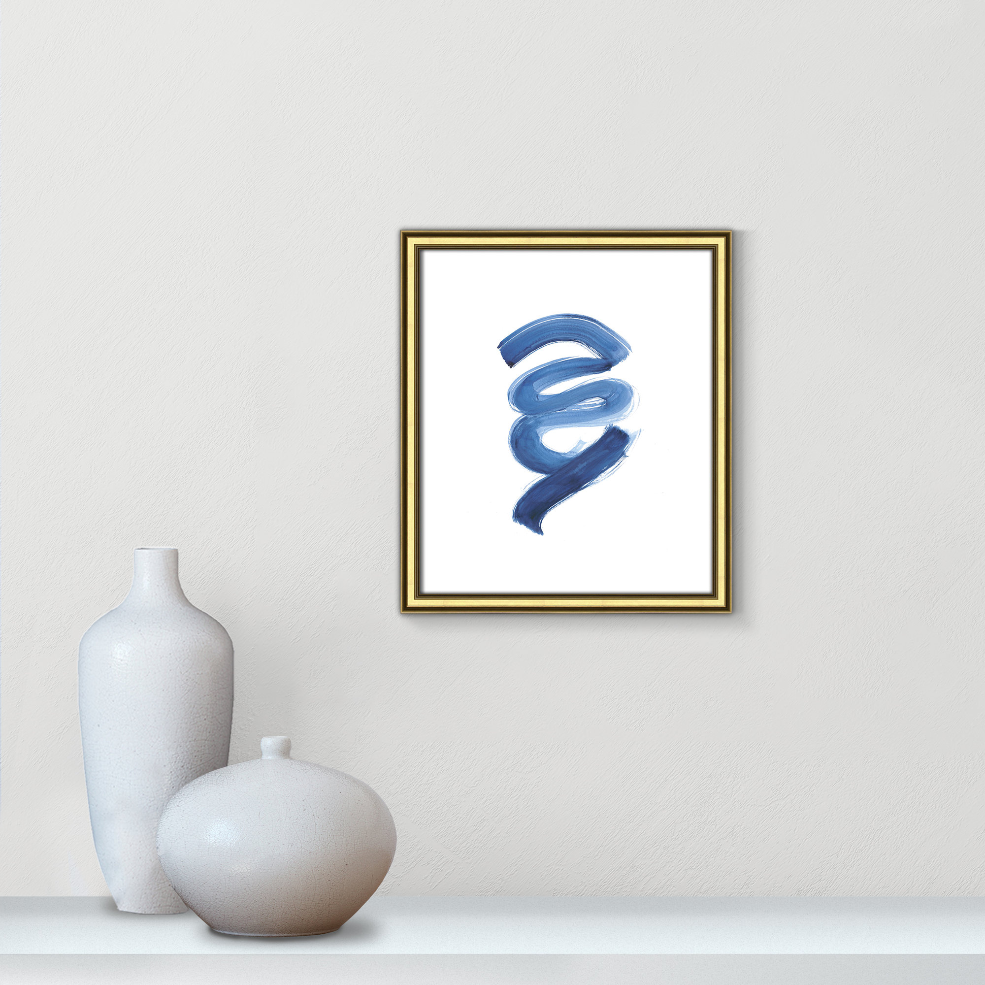 Slinky Indigo I by Filippo Ioco - Painting Print, Gold Framed Paper, 15" H x 13" W x 0.88" D
