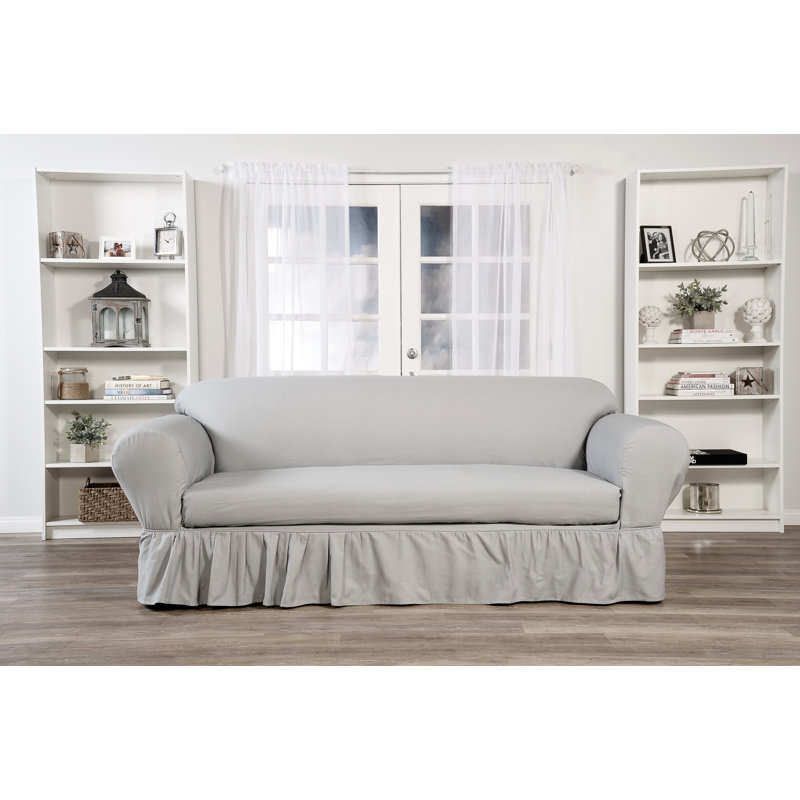 Cotton Box Cushion Sofa Slipcover, Gray