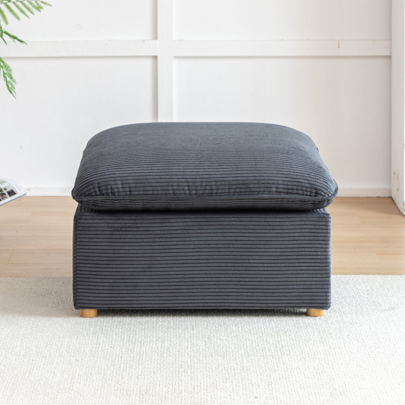 Corduroy Ottoman With Cushion, Gray