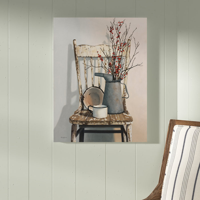 « Watering Can on Chair » par Cecile Baird, reproduction sur toile, H 24 po x l 18 po x P 2 po