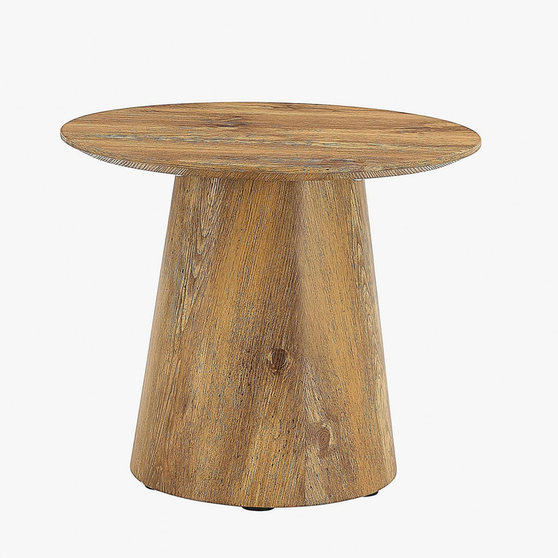 Table basse ronde en panneau de fibres à densité moyenne avec grain de bois naturel - 19,6 po de diamètre, hauteur de 18,8 po.