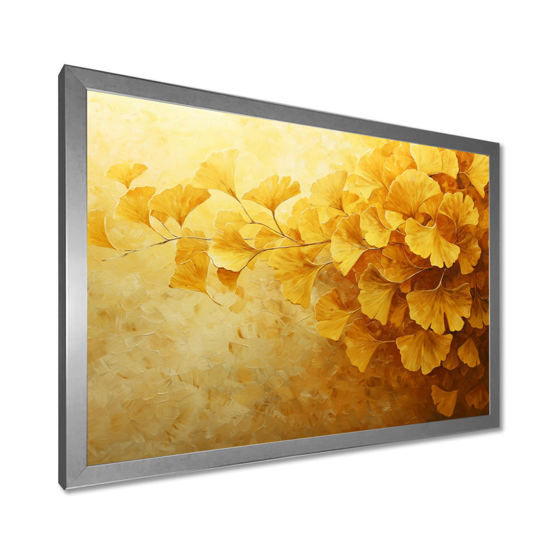Clarcie Golden Ginkgo Leaves Harmony II - feuilles, art mural pour le salon, Reproduction encadrée d'une seule photo