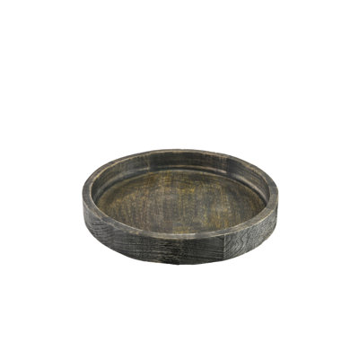 Plateau rond en bois foncé Gracie Oaks - H 2 po x L 14 po - Plateau de service décoratif en bois pour la décoration intérieure - parfait pour servir des collations, des boissons et des présentoirs de centre de table