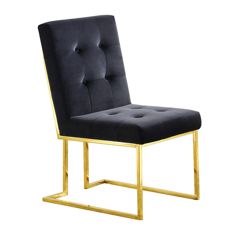 2 chaises de salle à manger modernes avec base en velours or géométrique et acier inoxydable facile à installer, Velours noir