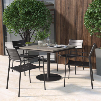 Eiland 5-Piece 36" Square Dining Table & Aluminum Dining Chairs Set - Vintage Tekwood Top - Carbon