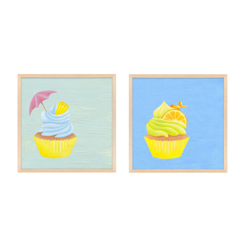 Summer Cupcakes. Set Of 2 Print by Katy Montica, 36" W x 36" H x 1.25" D, Beige Framed Paper