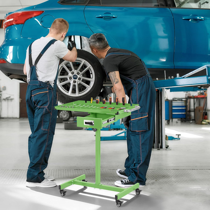 Table de travail roulante avec roues pour garage, atelier, capacité de charge de 20 lb, Green