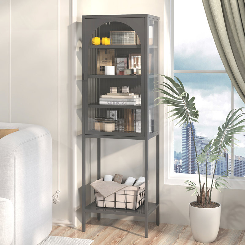 Armoire de rangement vitrée en métal, Gris