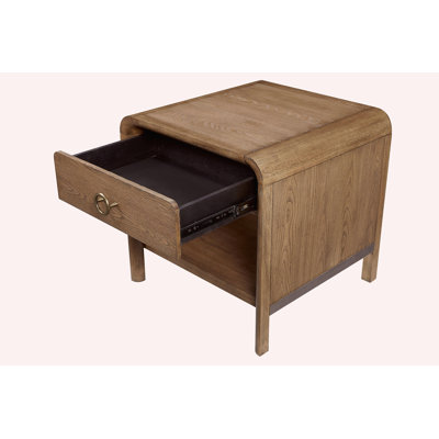 Country style wooden edge table with drawers and shelves - perfect for a comfortable bedroom or living room.