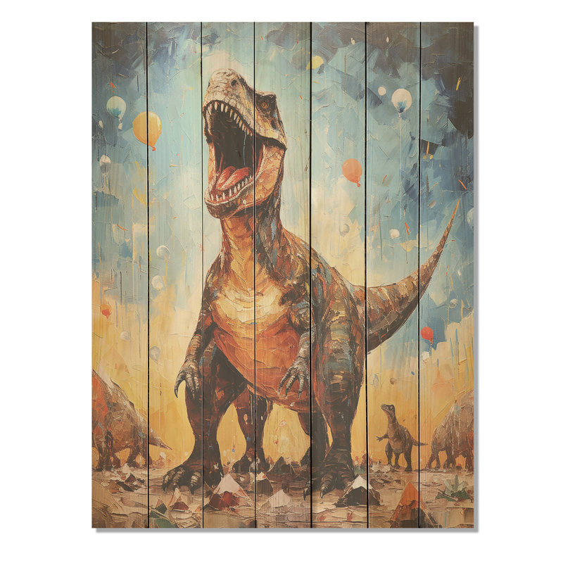 Pop Art Dino Explosion - Dinosaure sur bois, H 44 po x l 34 po