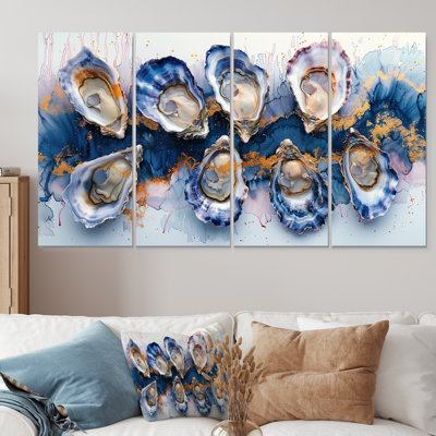 White Pink Marbled Oysters I - Seashells Wall Decor Set